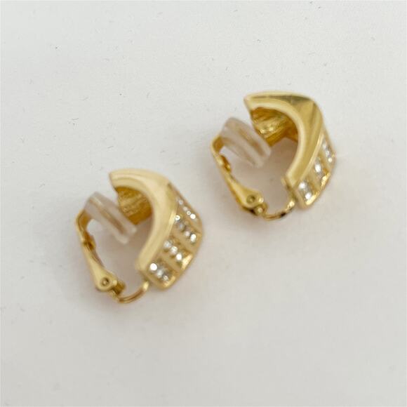 DIOR Vintage 1980s Whole Shining Half Dome Hoop Crystal Clip Earrings - Picture 5 of 10